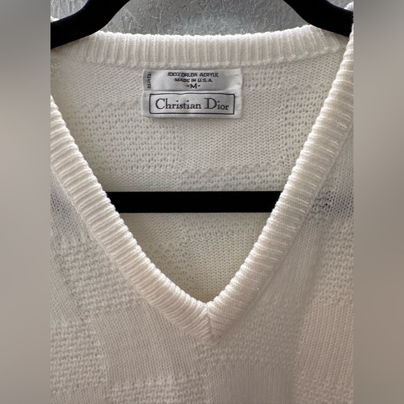 Vintage Christian Dior White V neck men’s sweater M - Picture 3 of 8